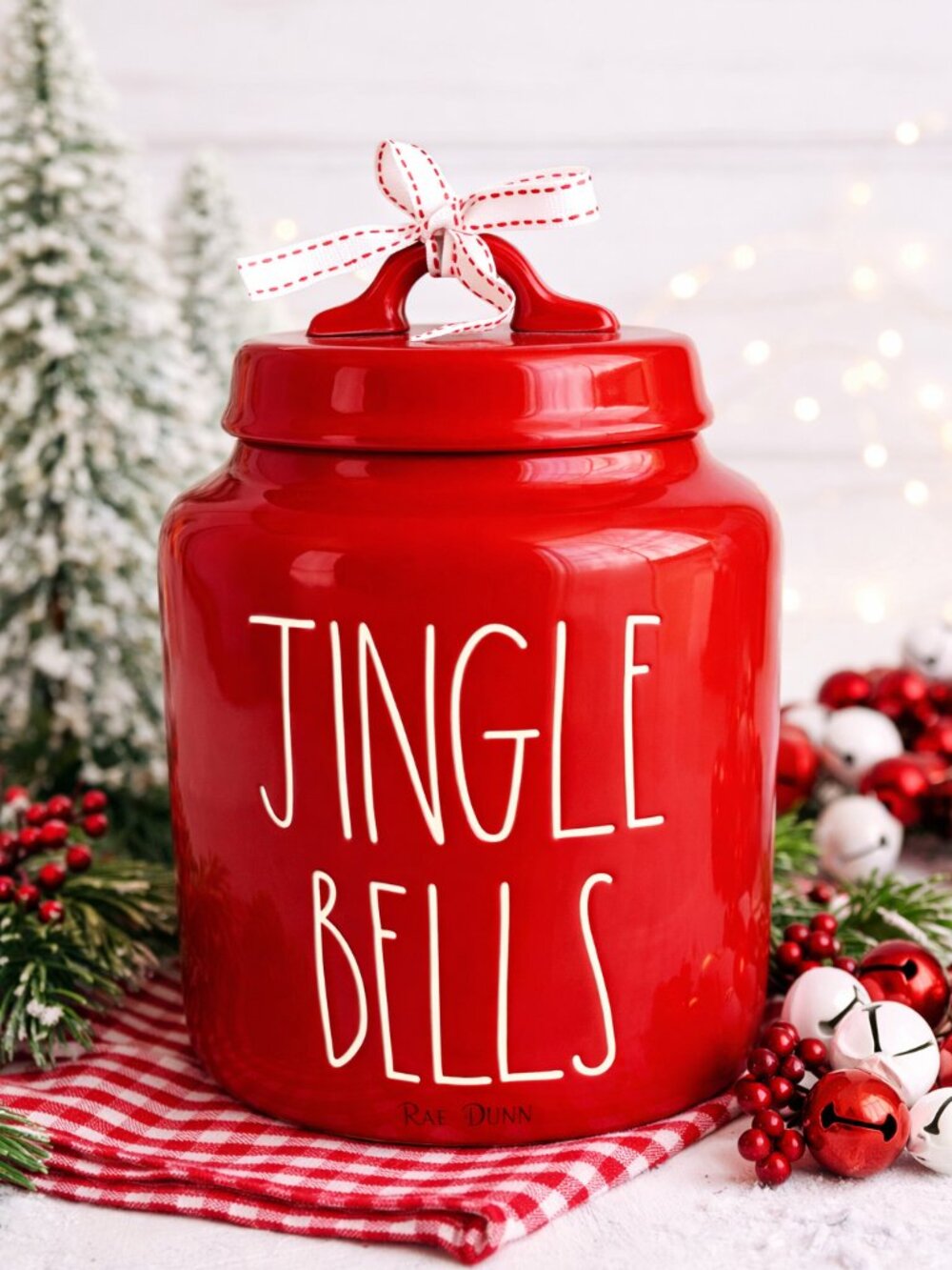Rae Dunn JINGLE BELLS Red Canister 🎄 Farmhouse Christmas Decor
